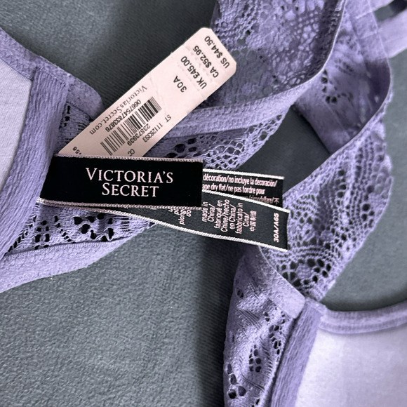 New Victoria’s Secret Very Sexy Unlined Plunge Bra 30A Purple Pearl Racerback - Picture 6 of 8